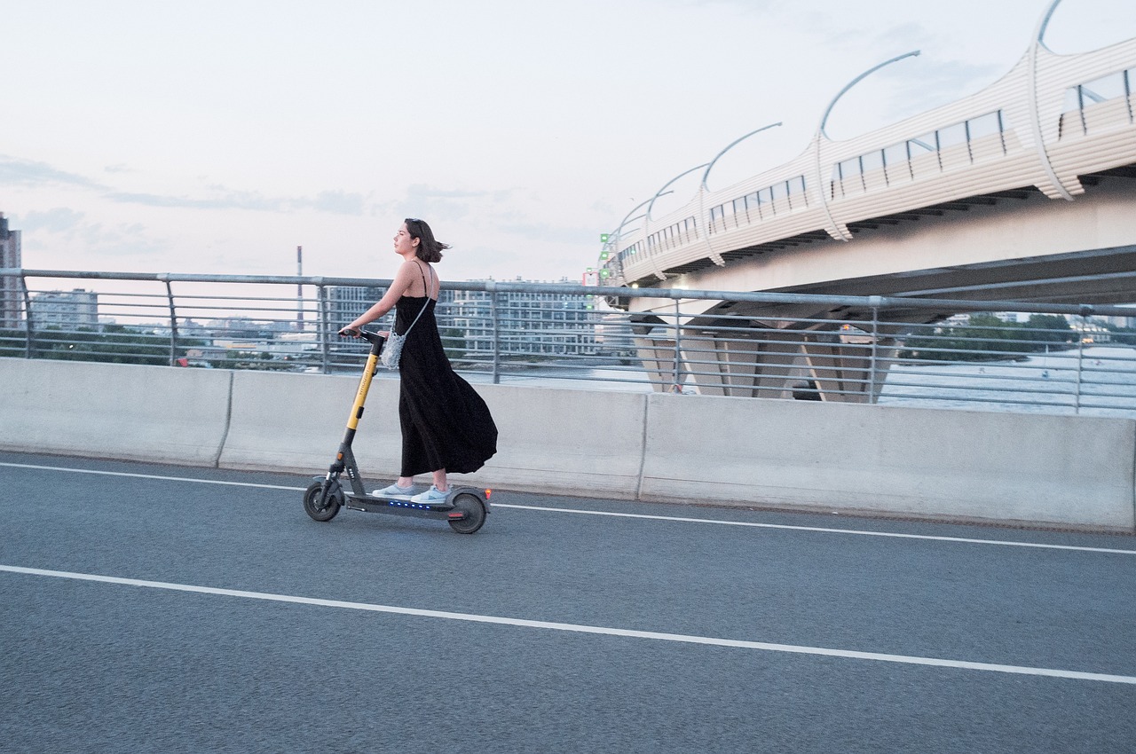 woman, electric scooter, street
